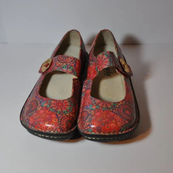 Alegria Paloma Red Bloom Paisley Mary Janes with Gold Button - Picture 1 of 4